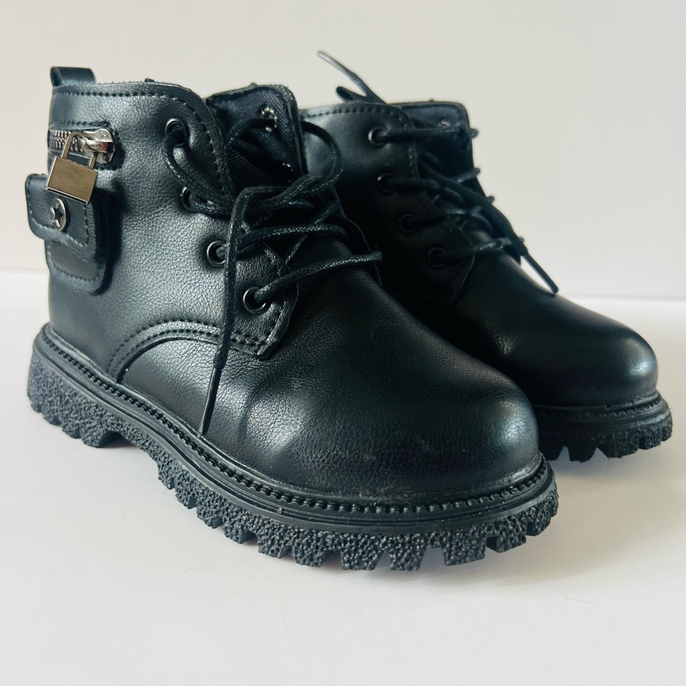 Kids Black Black Lace-Up Boots